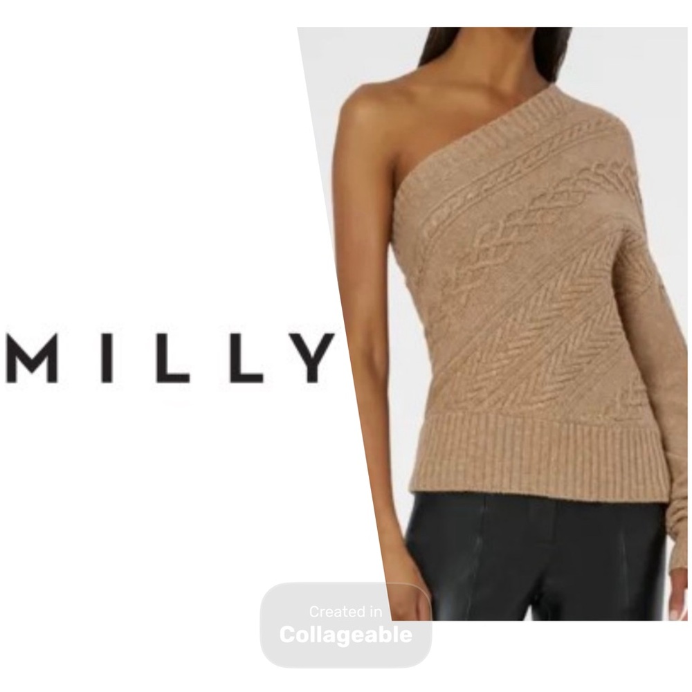 ‼️WOW‼️🧡🤎MILLY💥Tan Off-the-Shoulder Sweater NWT‼️🔥🎁🎁